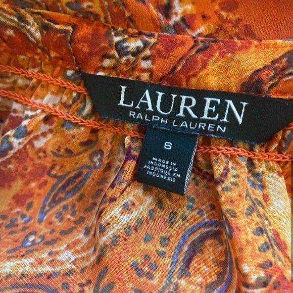 Lauren Ralph Lauren Size 6 Women's Sheer Bright Orange Paisley Print Dress - Picture 7 of 7